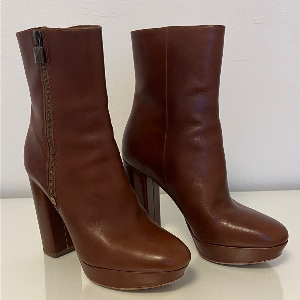 Michael Kors Frenchie Platform Luggage Leather Bootie